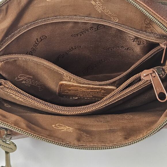 Fossil Ryder Satchel Purse Leather Handbag Crossbody Pebbled Classic Brown - Picture 15 of 16
